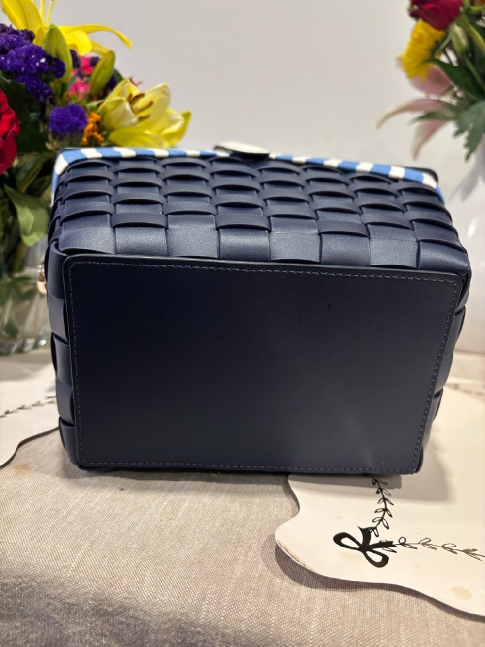 kate spade Navy Woven Picnic Basket Bag with Blue Stripes - Picture 6 of 12
